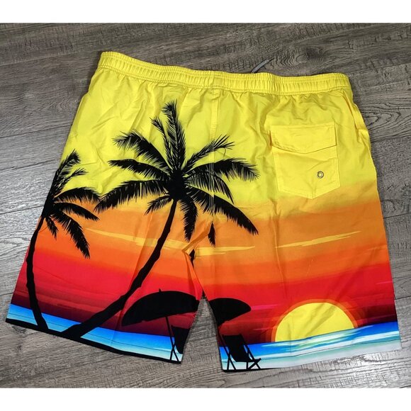 Aptro Mens Sunset & Palm Tree Orange Swim Trunks Size 3XL Elastic waistband NEW - Picture 5 of 9